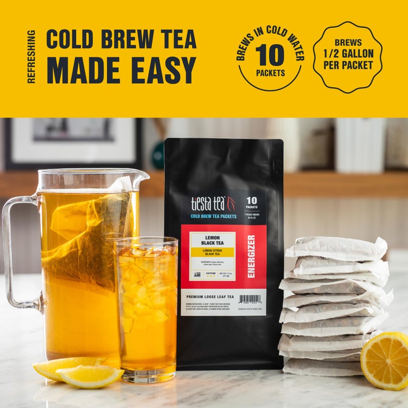 Tiesta Tea - Lemon Black Cold Brew, Loose Leaf, Lemon Citrus Black Tea, Premium High Caffeinated Blend, Cold Brew Packets, Makes 64 oz of Pitcher Per Bag (Pack of 10) - Image 2